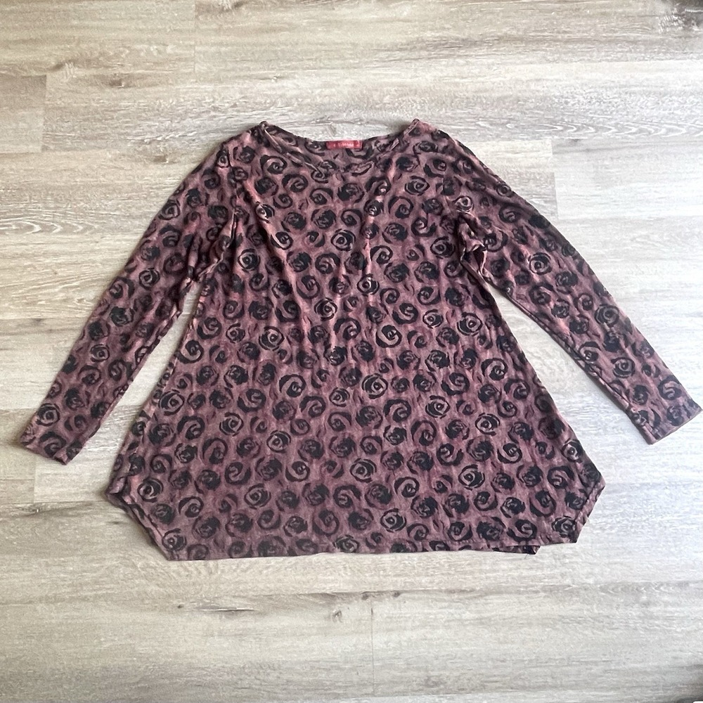 Cut Loose Floral Burnout Tunic Large Wine Sheer Lightweight Long Sleeve